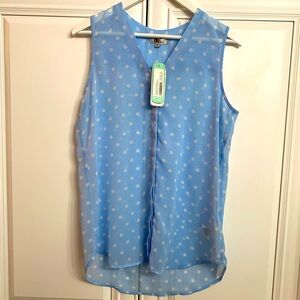 NWT Kut from the Kloth Womens Sz Medium Sleeveless V Neck Blue w/White Blouse